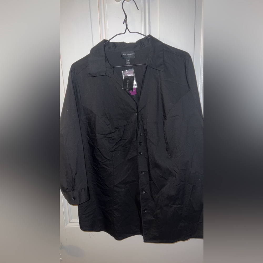 Lane Bryant- 3 Quarter Sleeve Black Button Up Blouse Size 18